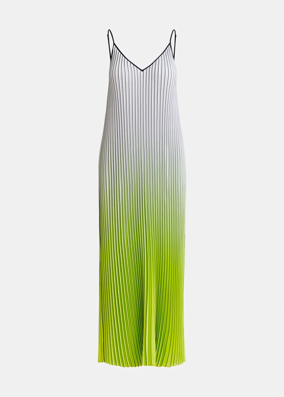 Grey, green and black plissé slip dress with gradient effect