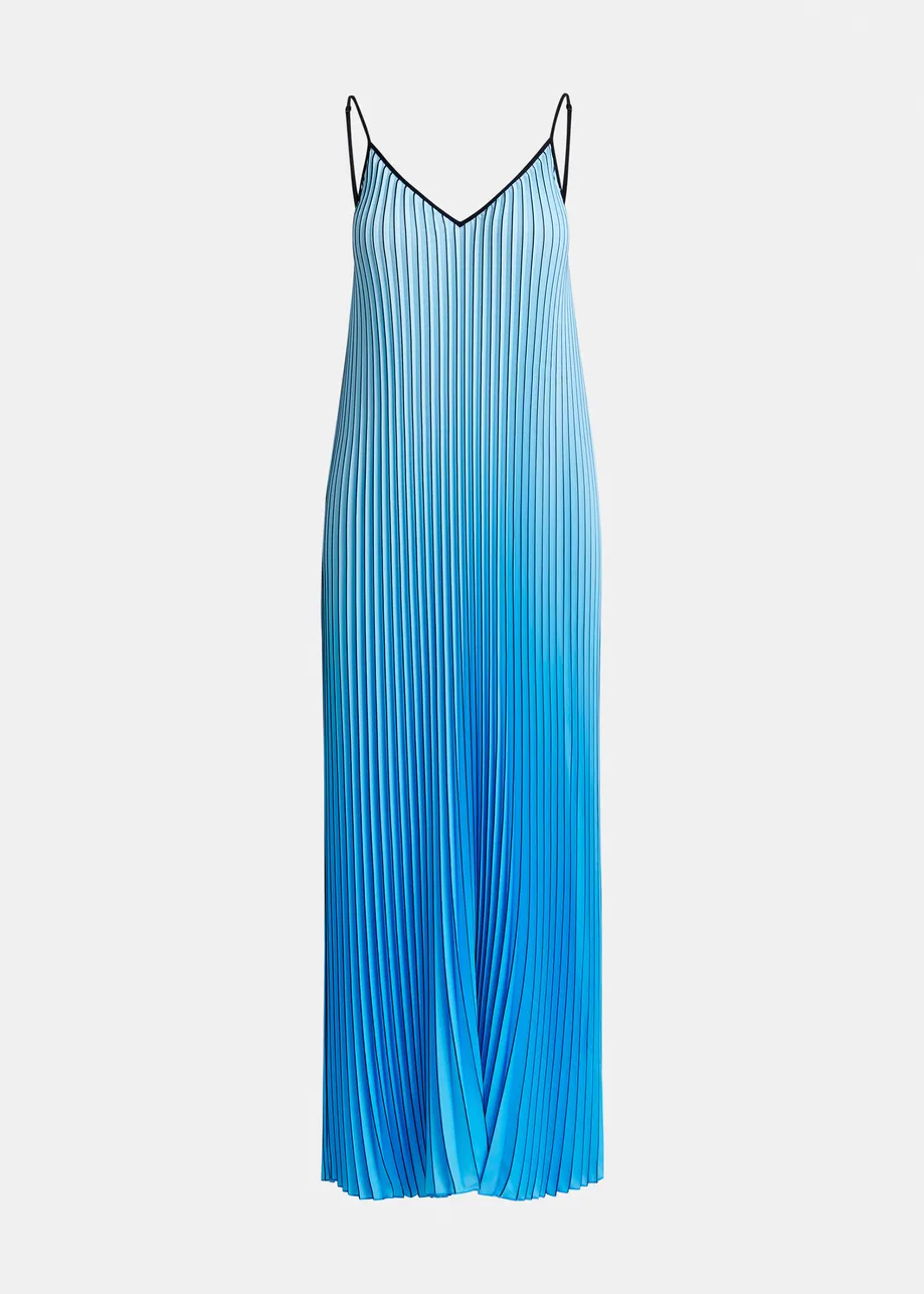 Blue and black plissé slip dress with gradient effect