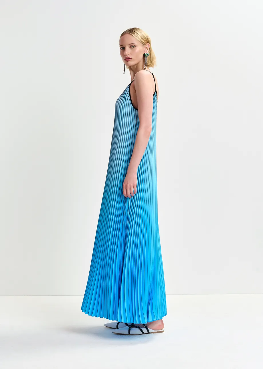 Blue and black plissé slip dress with gradient effect