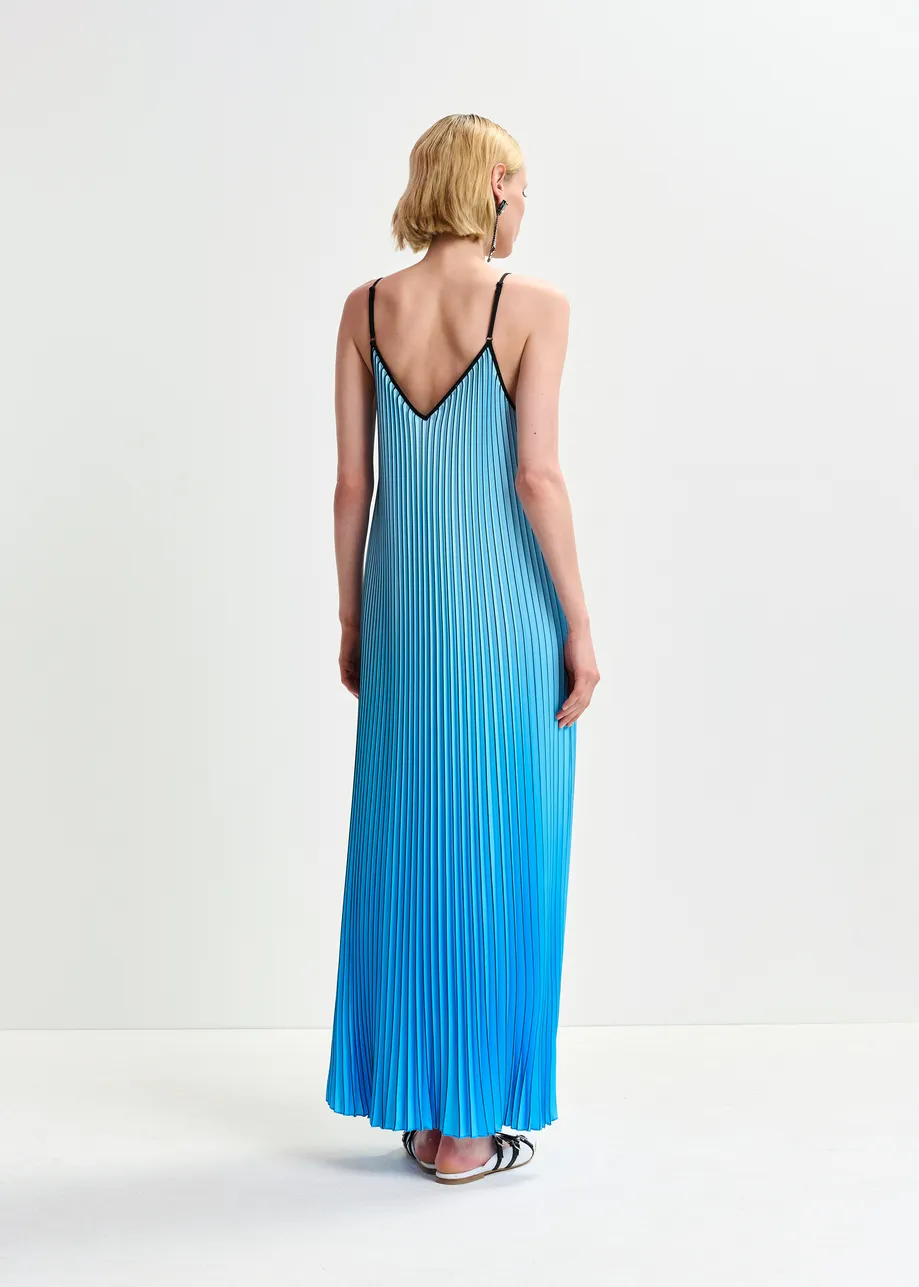 Blue and black plissé slip dress with gradient effect