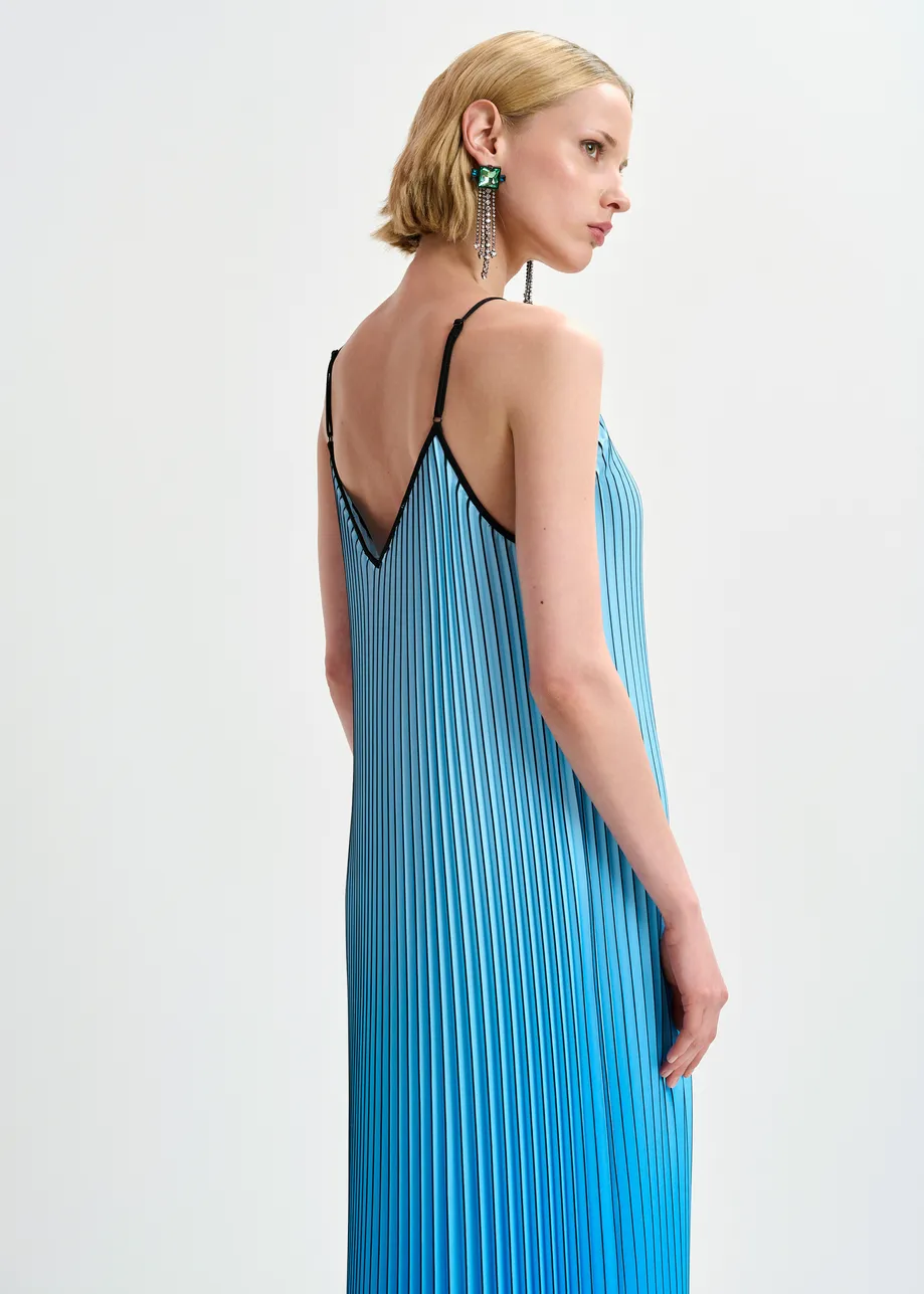 Blue and black plissé slip dress with gradient effect