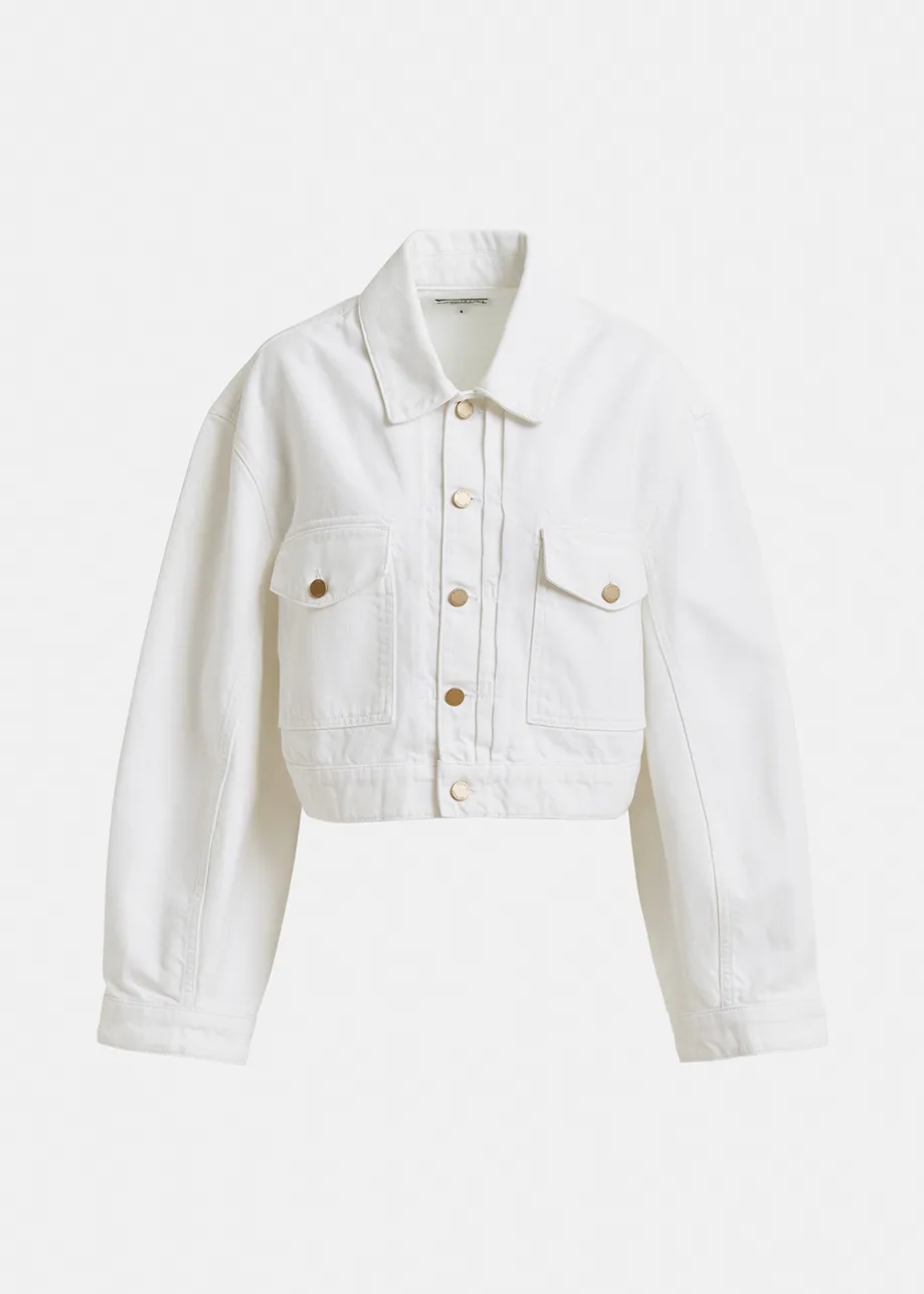 Veste courte en denim blanc cassé