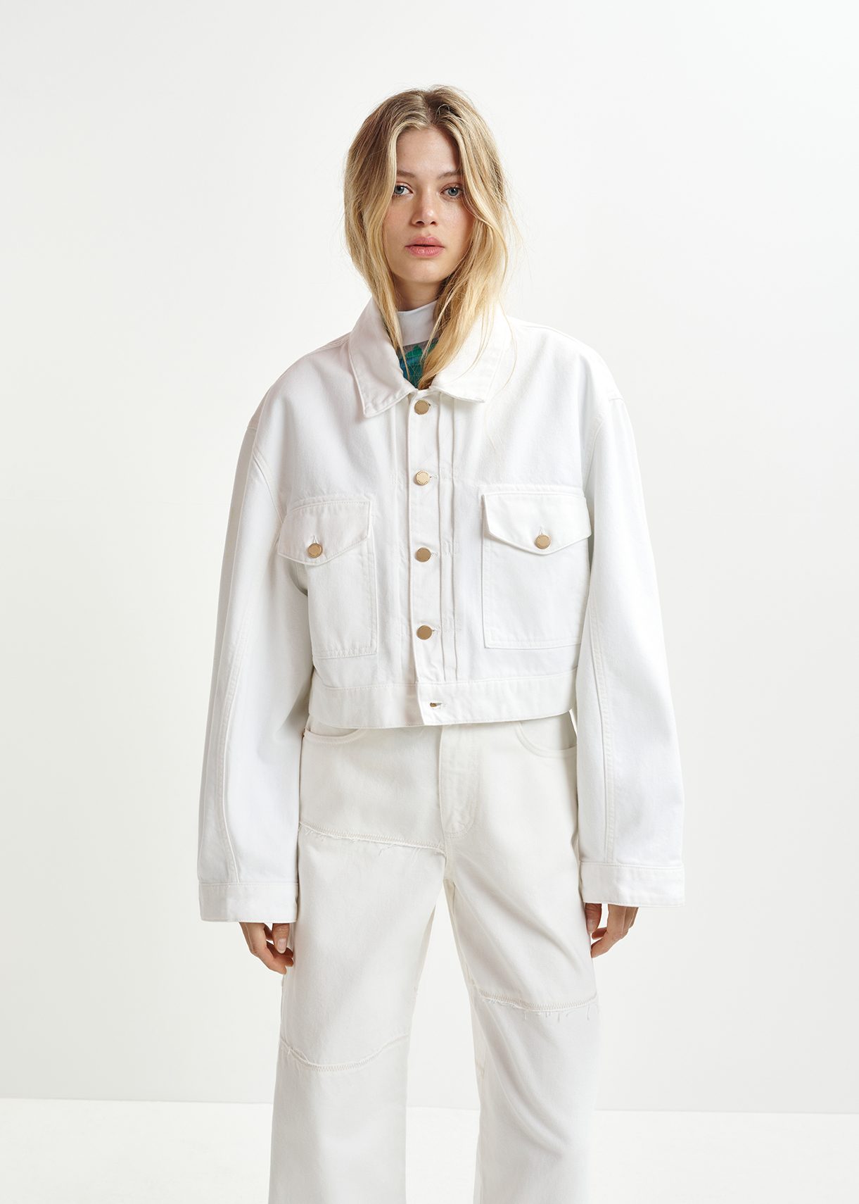 Off-white cropped denim jacket | Essentiel Antwerp Europe