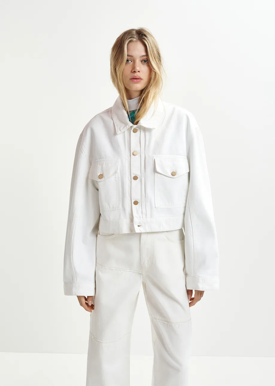 Veste courte en denim blanc cassé