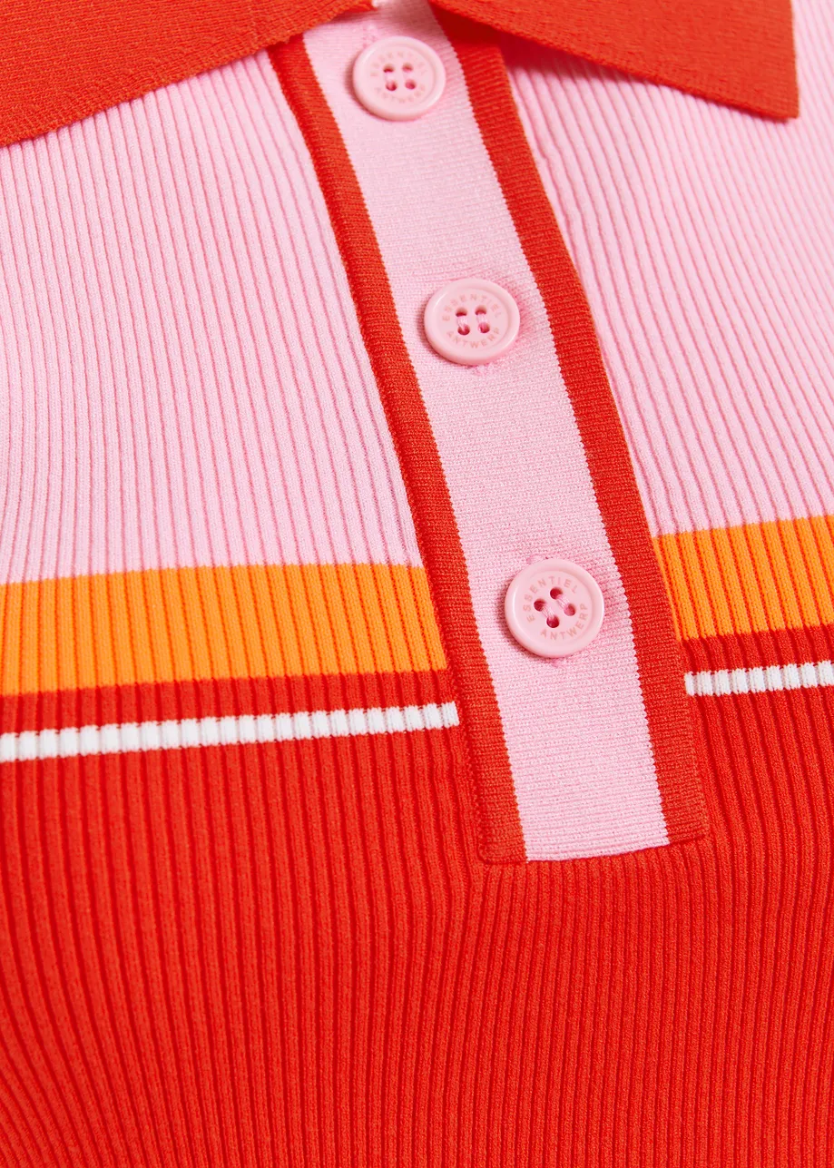 Red, pink and orange ribbed polo with contrasting colors