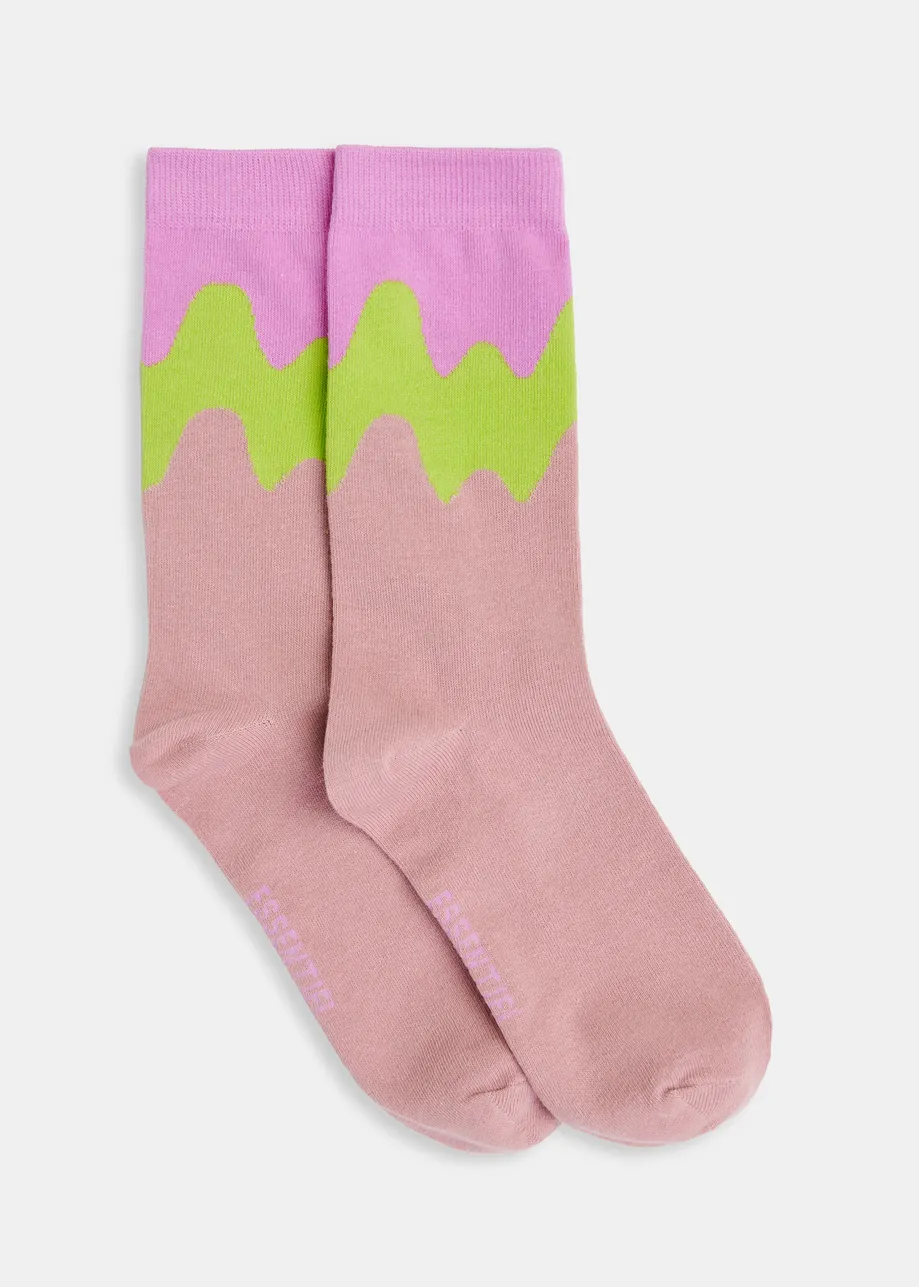 Calcetines de jacquard ondulados, rosa empolvado, verde y morado