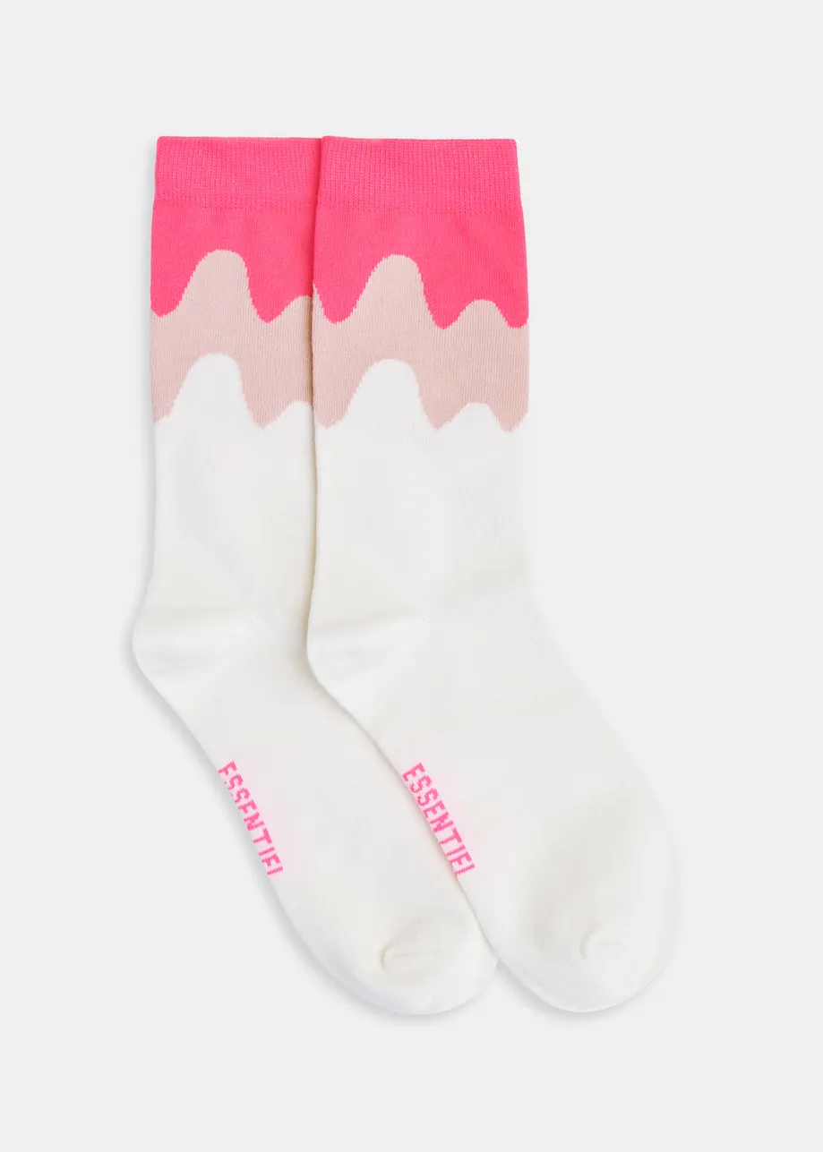 Off-white, pink and beige wavy jacquard socks