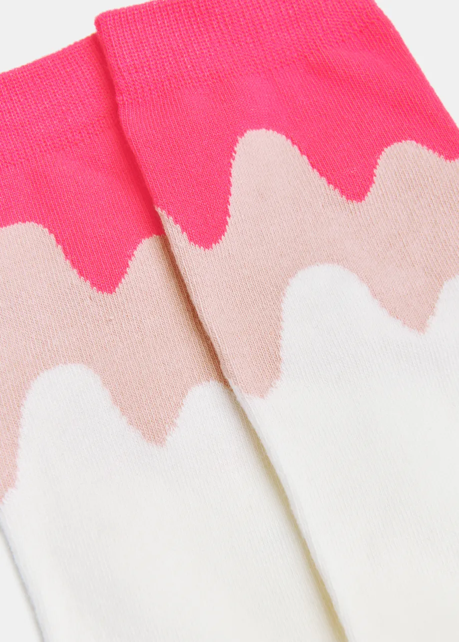 Calcetines de jacquard ondulados, blanco roto, rosa y beige