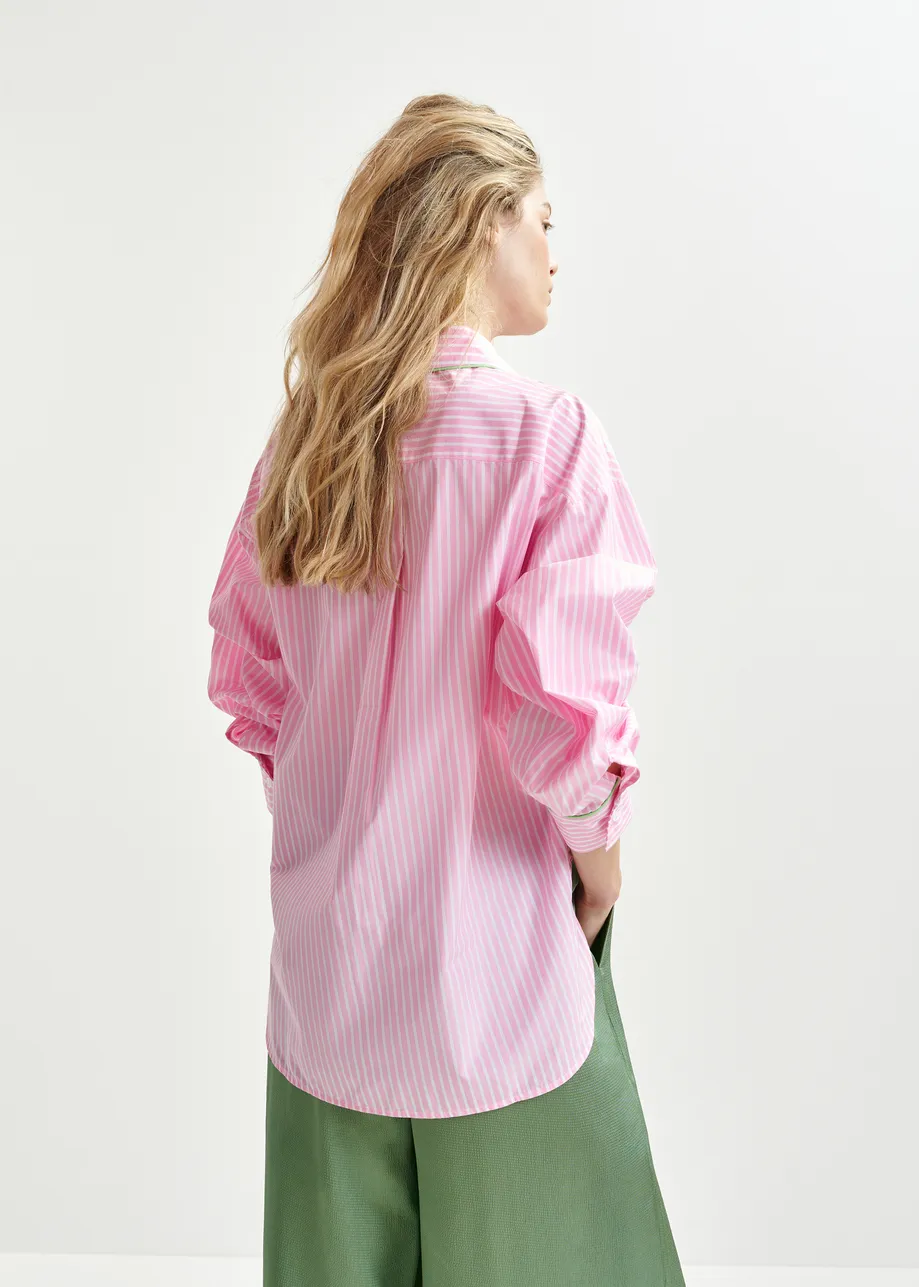 Pink, green and white cotton shirt with rhinestone embellishments