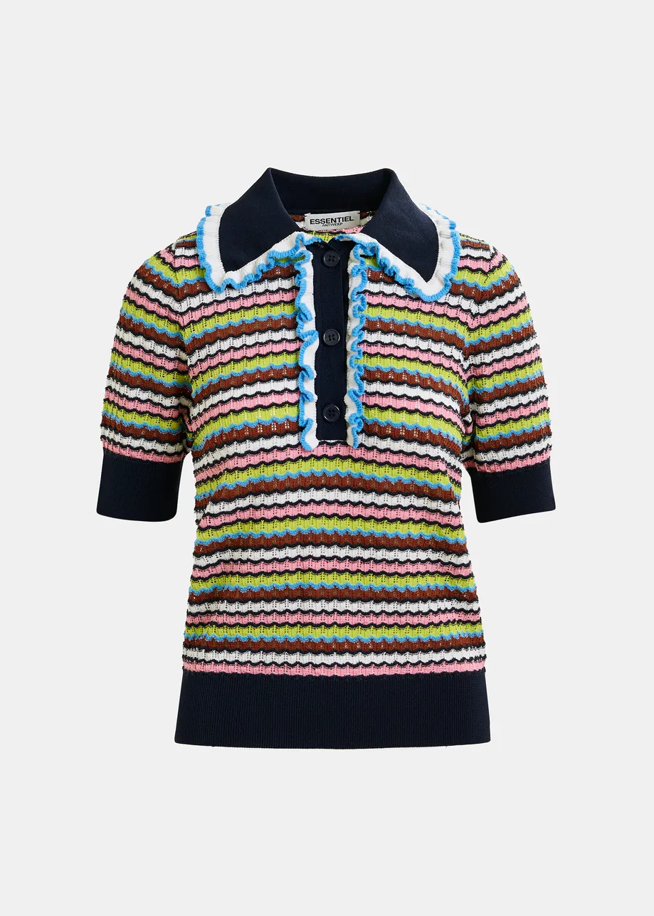 Multicolored striped polo with ruffles