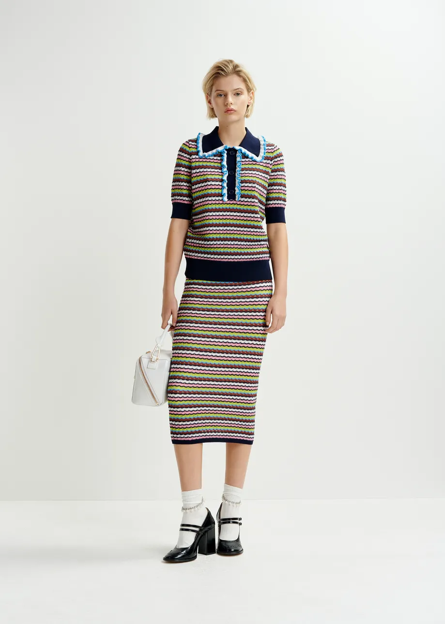 Multicolored striped polo with ruffles