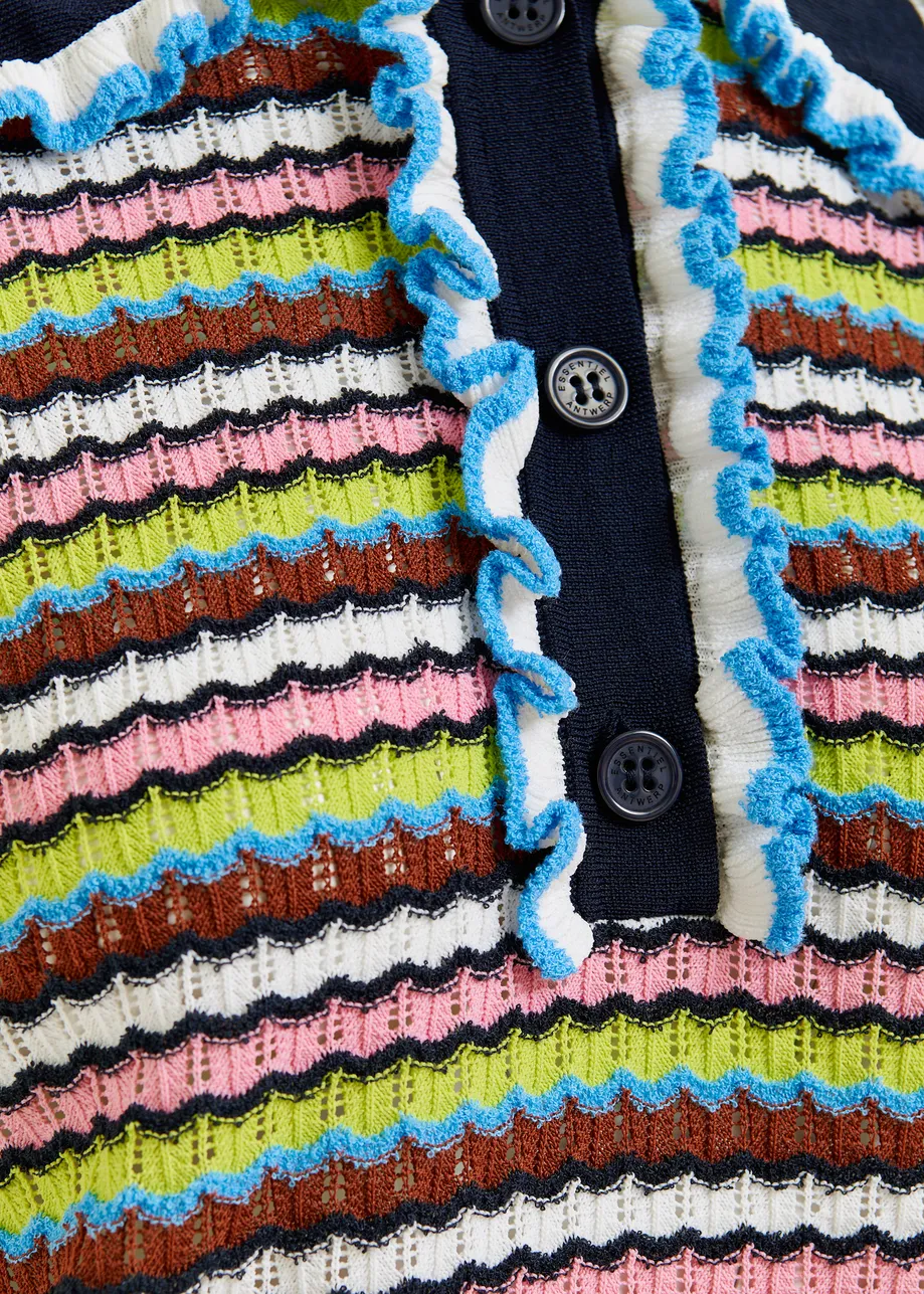 Multicolored striped polo with ruffles