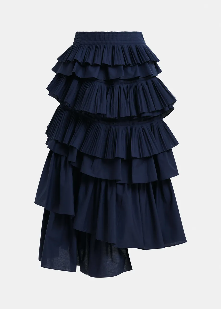 Dark blue asymetrical layered midi skirt