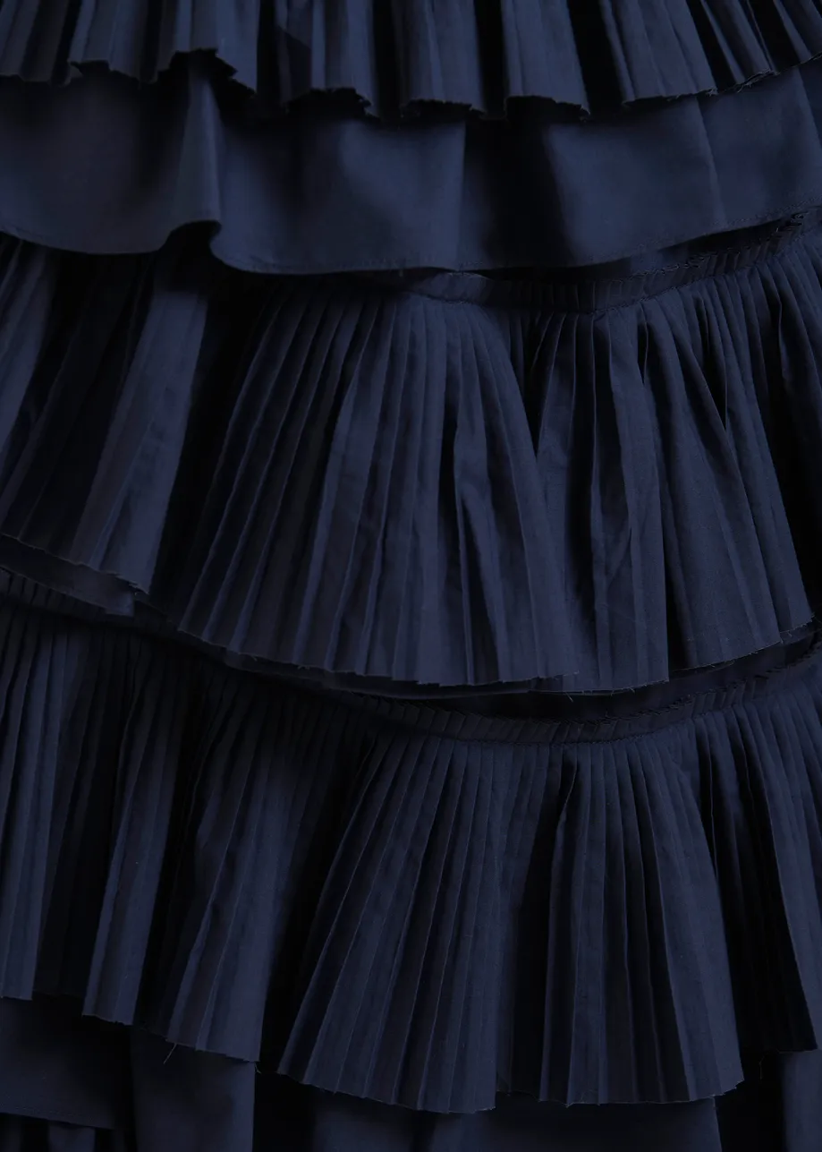 Dark blue asymetrical layered midi skirt