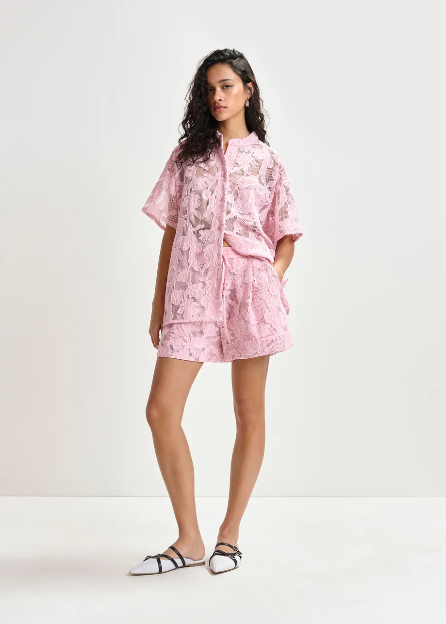 Pantaloncini a gamba larga rosa chiaro in pizzo 