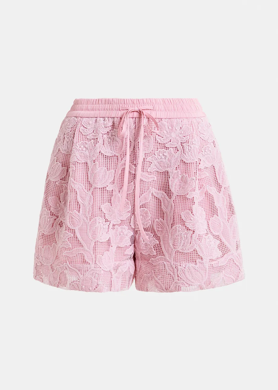 Pantaloncini a gamba larga rosa chiaro in pizzo 