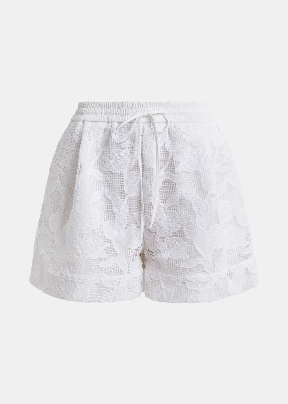 White lace wide-leg shorts