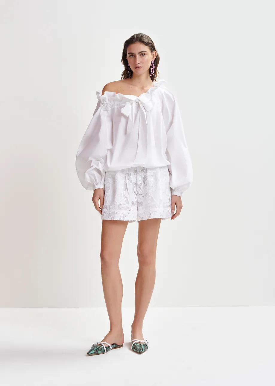 White lace wide-leg shorts