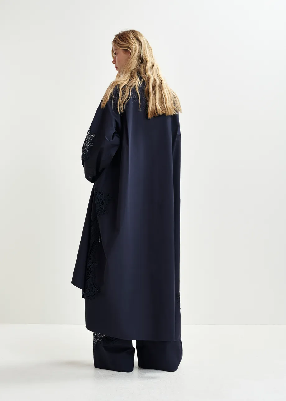 Vestido camisero de algodón con bordados, azul oscuro