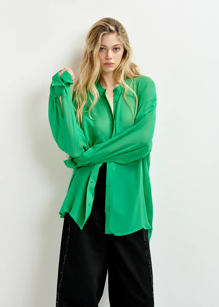 Green shirt with mandarin collar