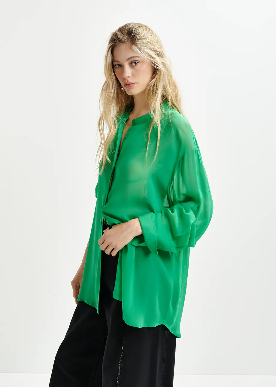 Green shirt with mandarin collar