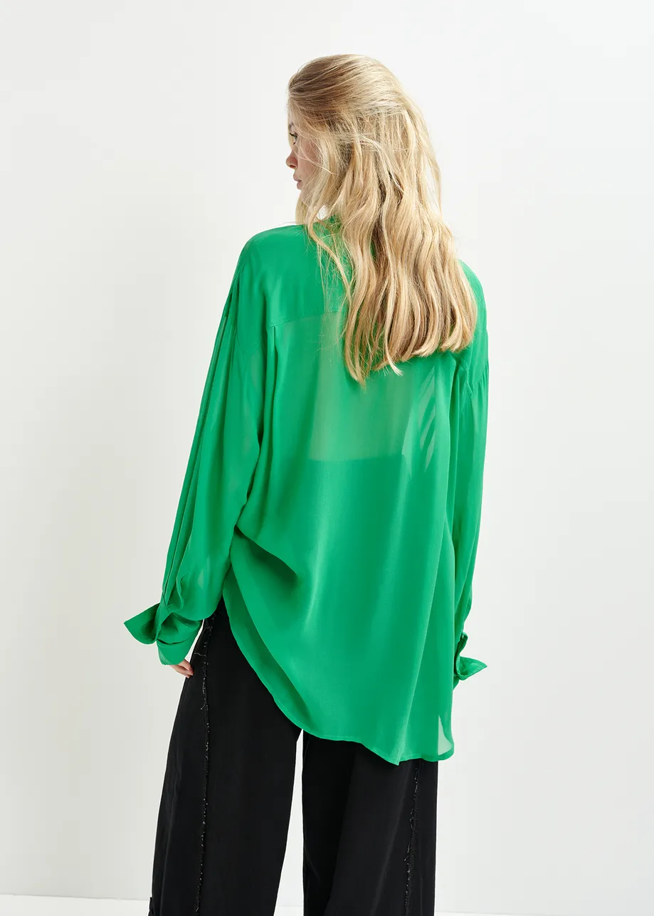 Green shirt with mandarin collar