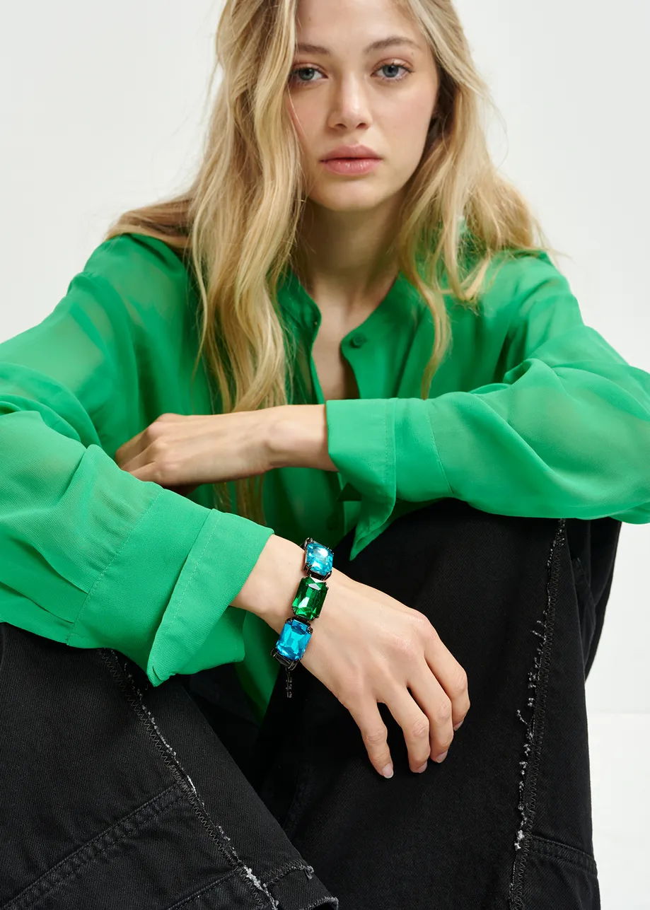 Green shirt with mandarin collar