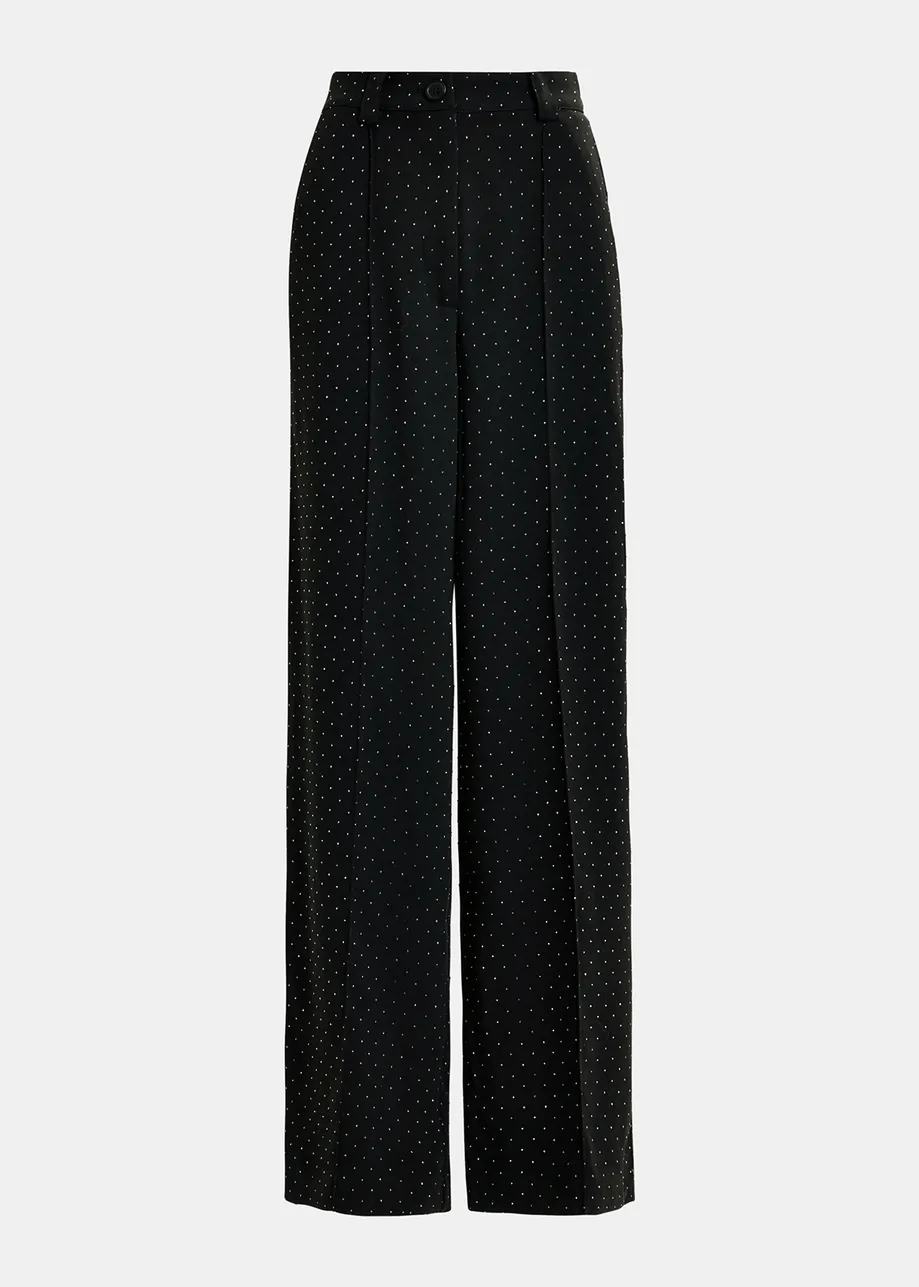 Black rhinestone-embellished wide-leg pants