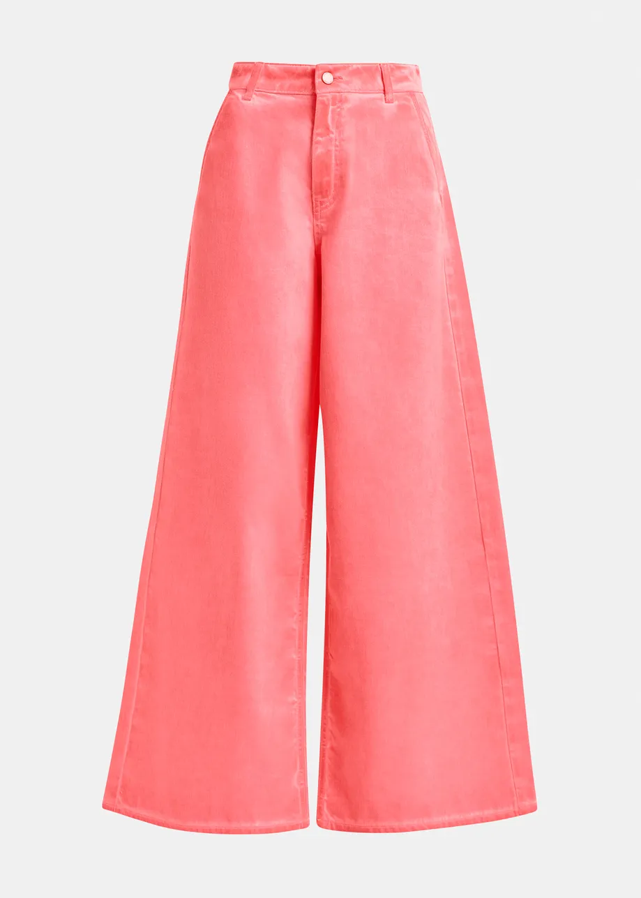 Coral cotton wide-leg jeans