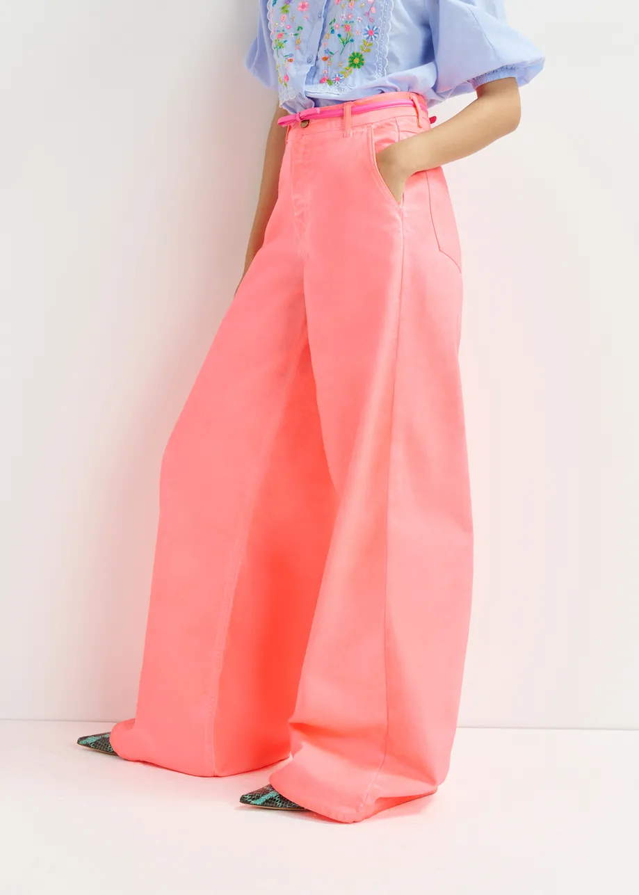 Coral cotton wide-leg jeans