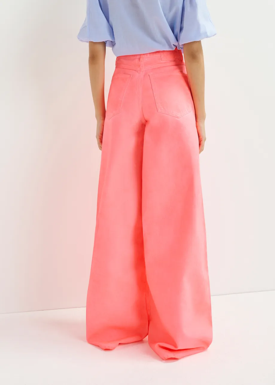 Coral cotton wide-leg jeans