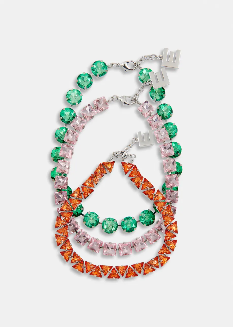 Collier argenté en strass superposés