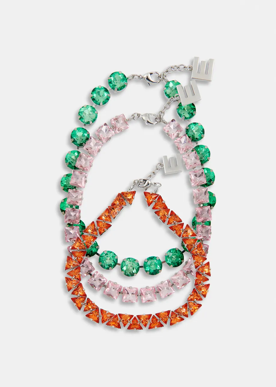 Collier argenté en strass superposés