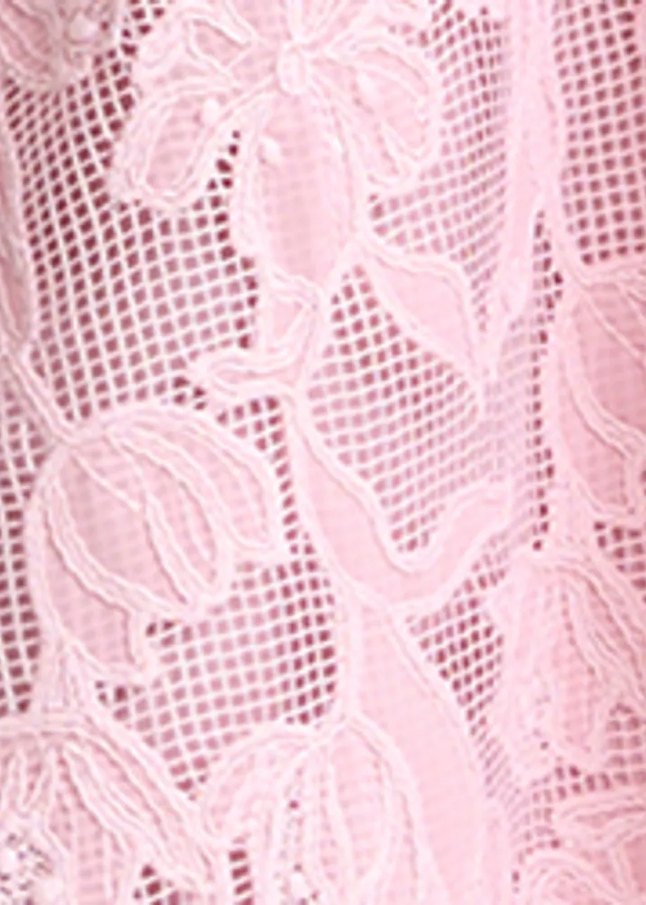 Light pink floral-embroidered midi-length skirt