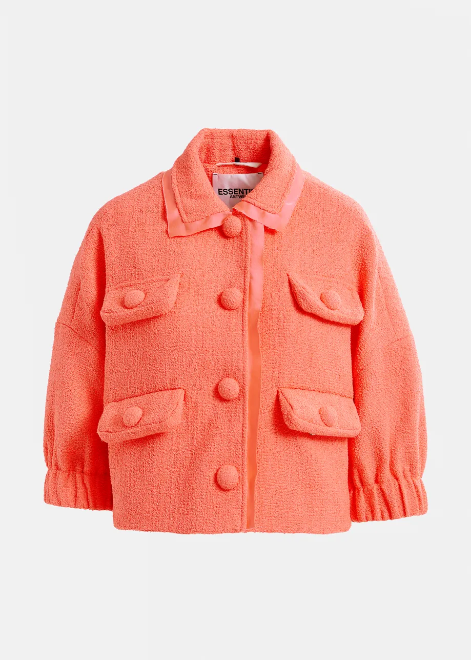 Coral oversized jacket with 3/4 length voluminous sleeves