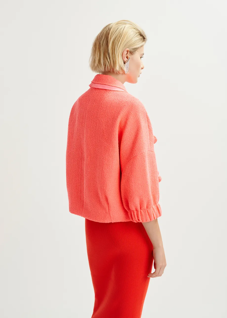 Coral oversized jacket with 3/4 length voluminous sleeves