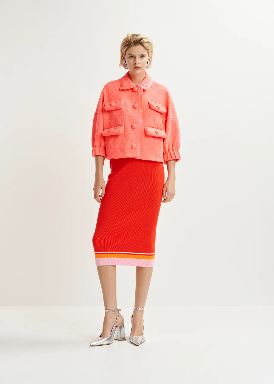 Coral oversized jacket with 3/4 length voluminous sleeves