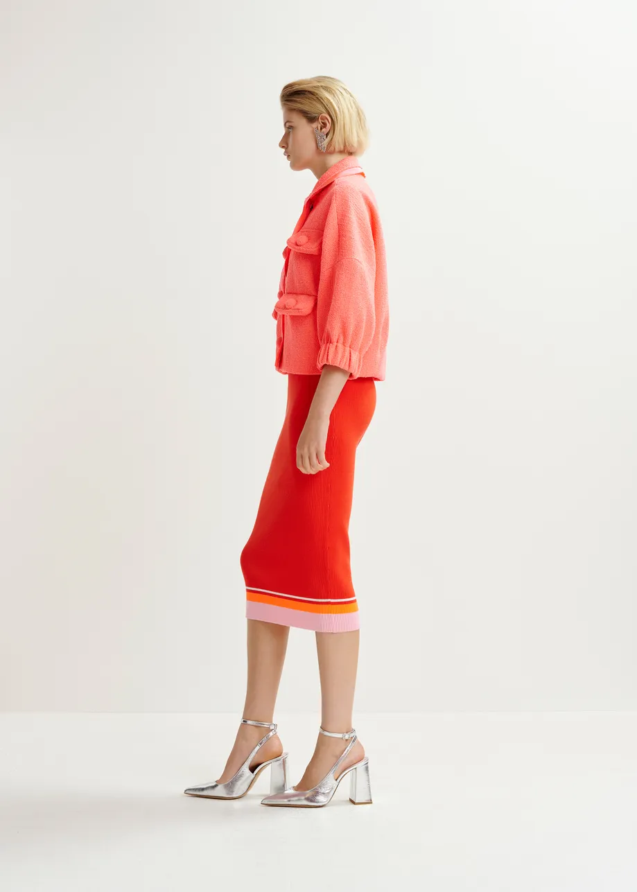 Coral oversized jacket with 3/4 length voluminous sleeves