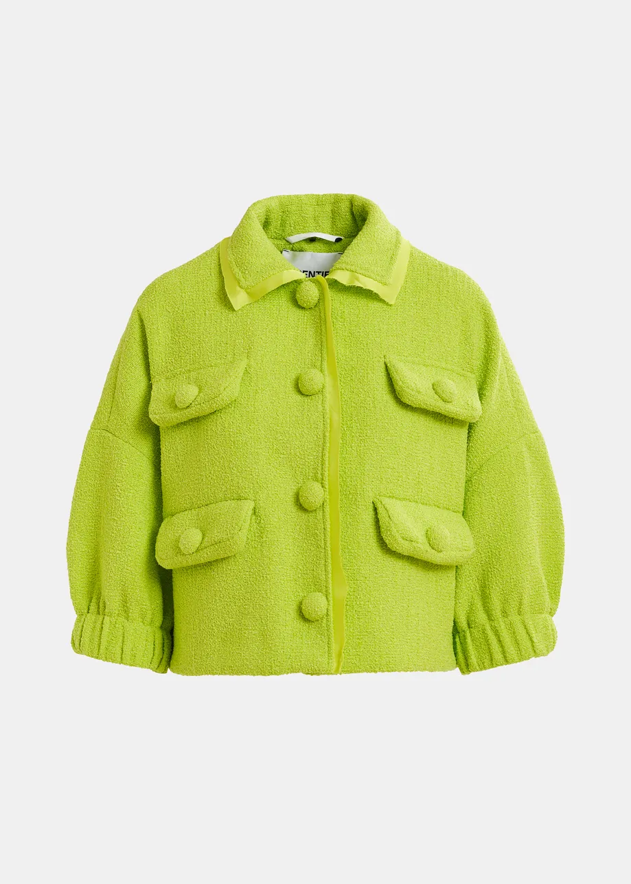 Bright green oversized jacket with 3/4 length voluminous sleeves