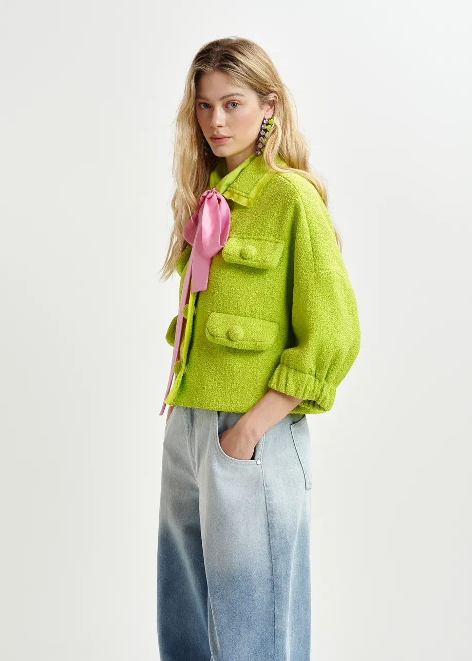 Bright green oversized jacket with 3/4 length voluminous sleeves