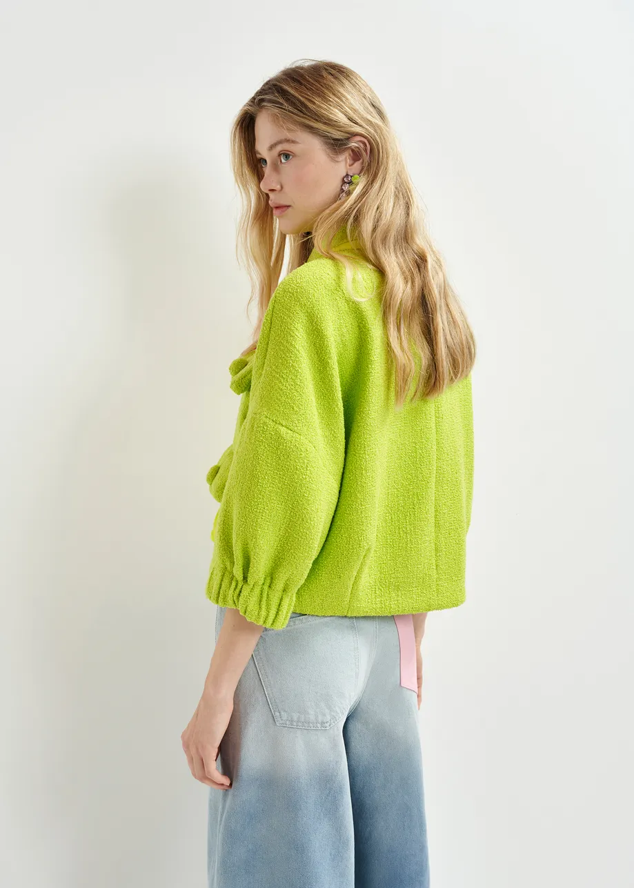 Bright green oversized jacket with 3/4 length voluminous sleeves