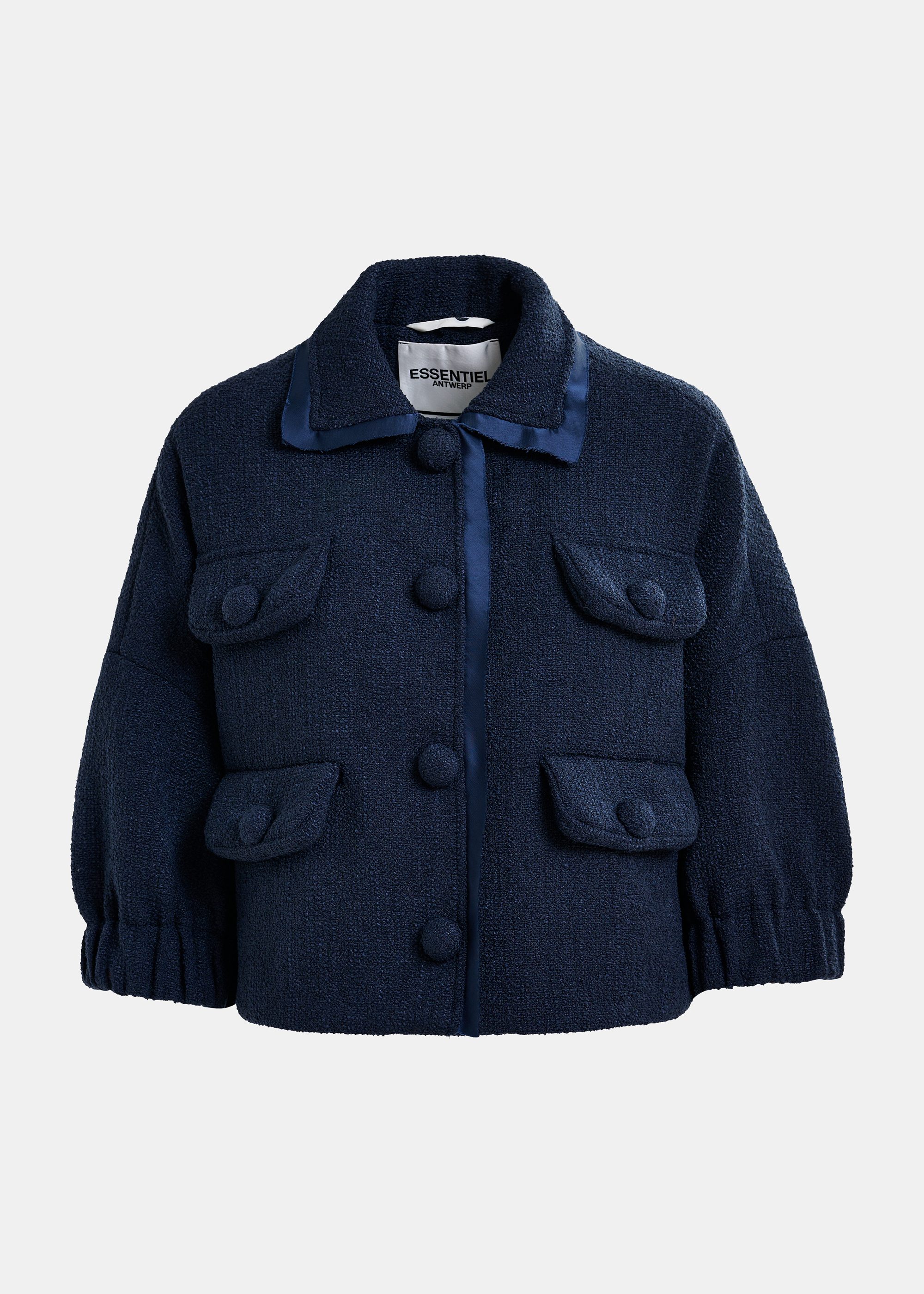 Dark blue oversized jacket with 3/4 length voluminous sleeves