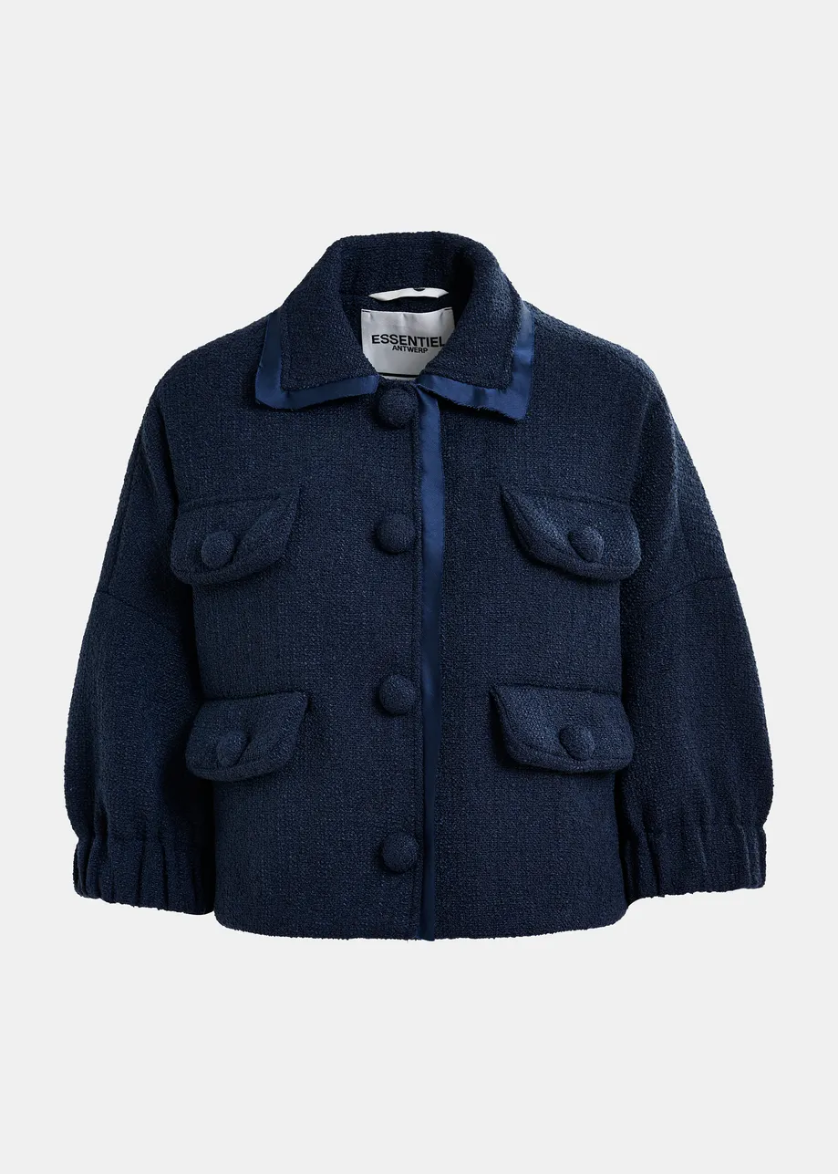 Chaqueta oversize con mangas tres cuartos voluminosas, azul oscuro