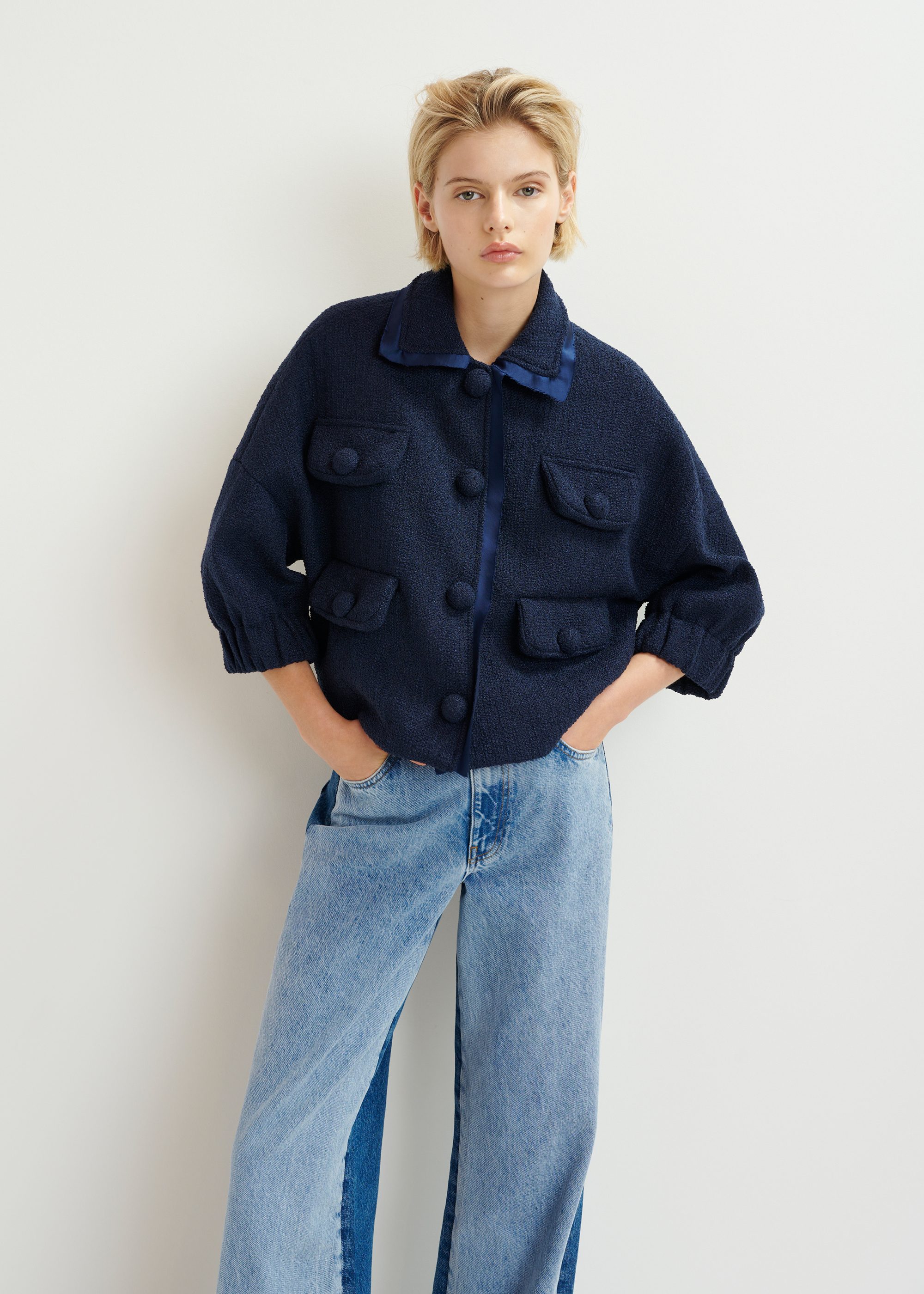 Essentiel Antwerp ジャケット Dark blue knitted jacket with pearl buttons | Essentiel