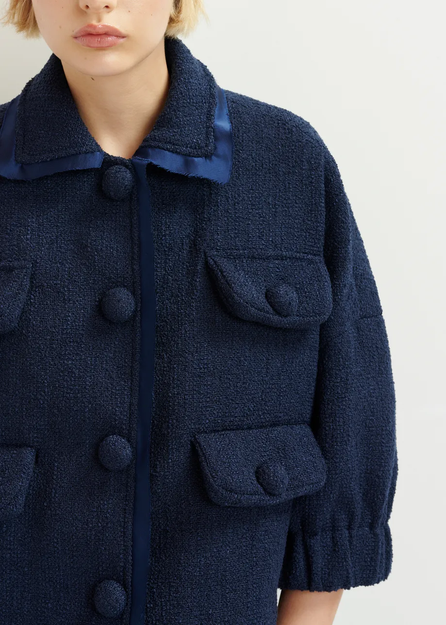 Dark blue oversized jacket with 3/4 length voluminous sleeves