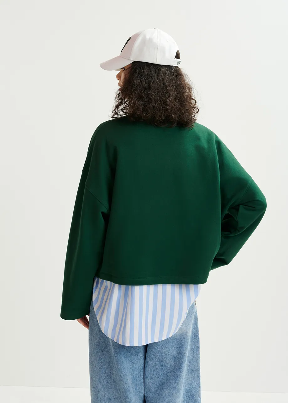 Sweatshirt en coton bio vert foncé, bleu et vert clair à paillettes