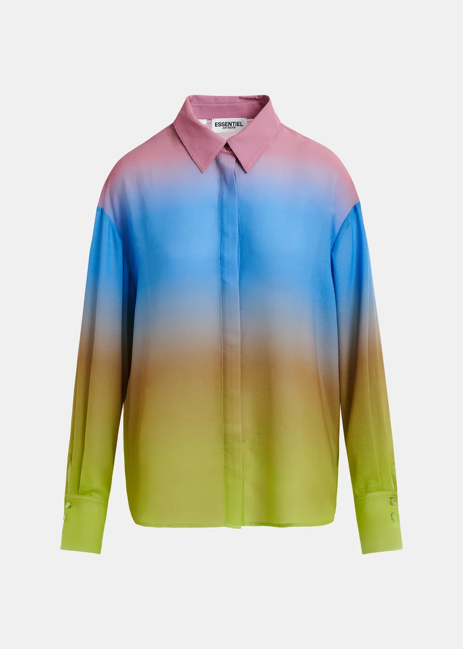 Hemd in Gelb, Blau und Altrosa mit Batik-Print