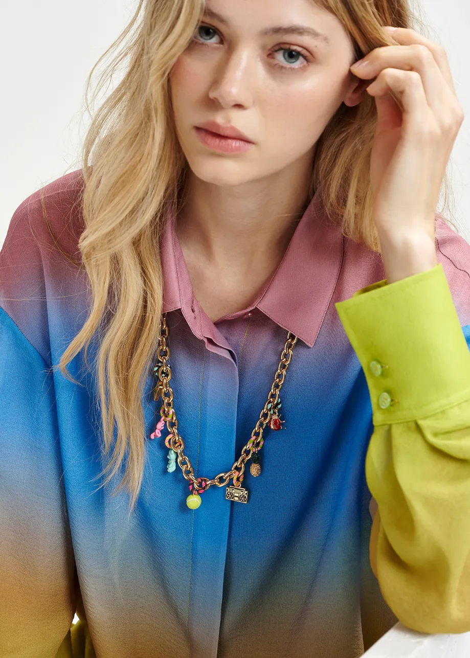 Yellow, blue and vintage pink shirt with tie-dye print