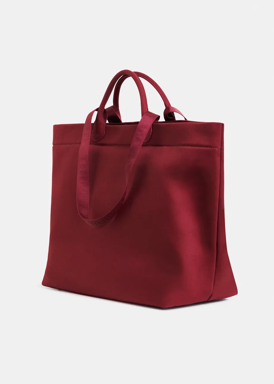  Burgundy and multicolor canvas tote bag with embroidered logo