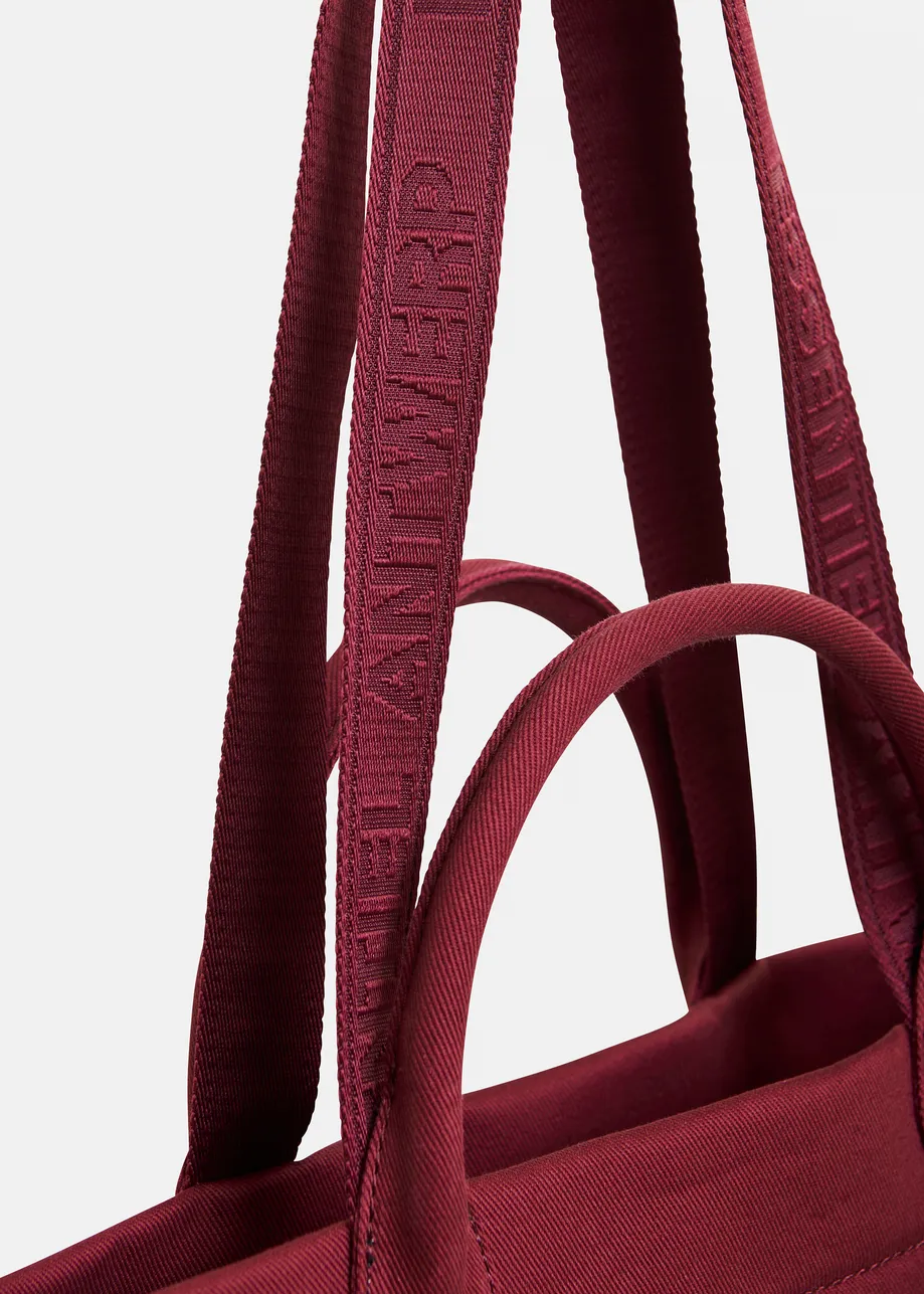  Burgundy and multicolor canvas tote bag with embroidered logo